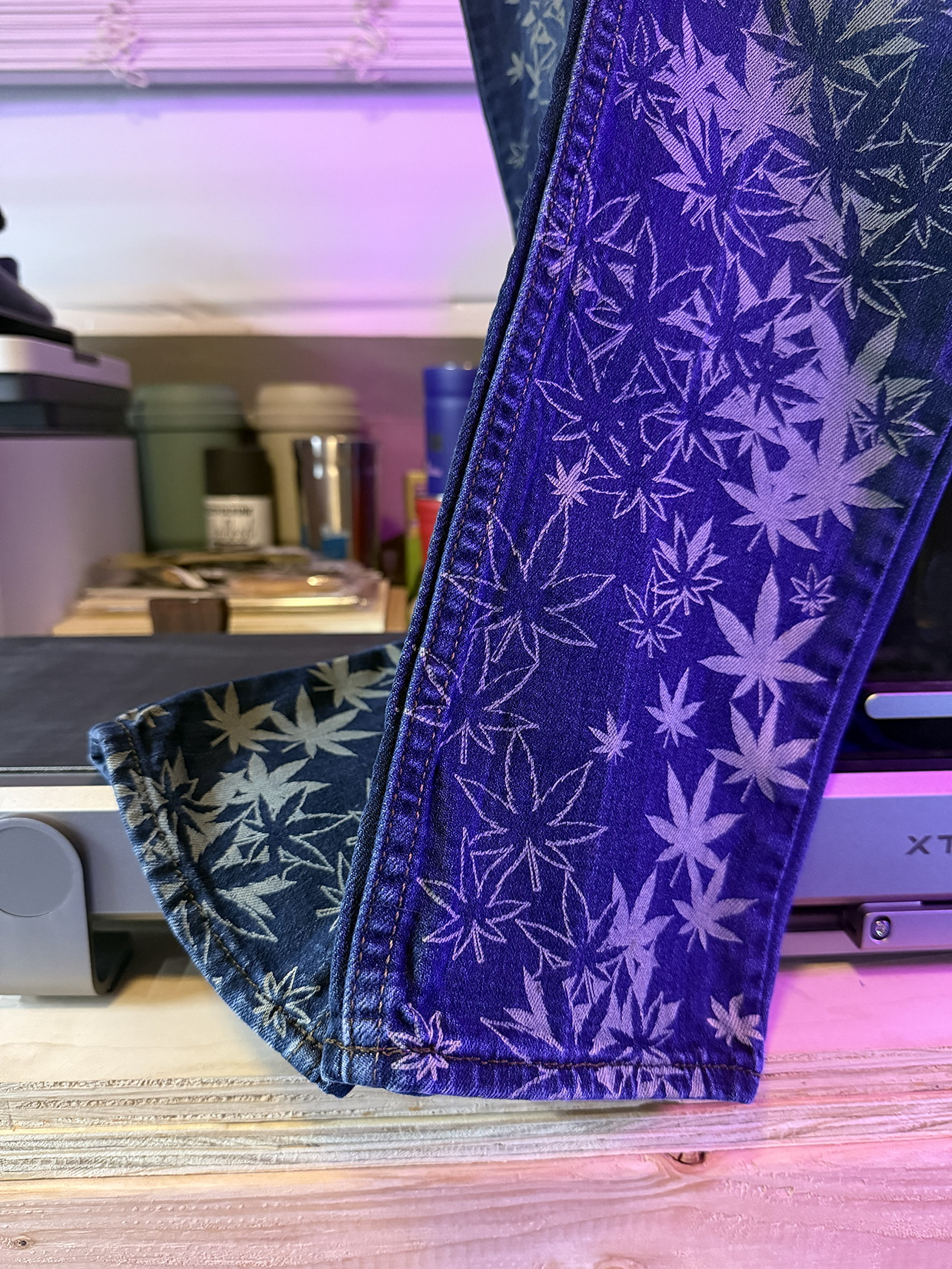 Custom laser engraved denim jeans 420 streetwear collab