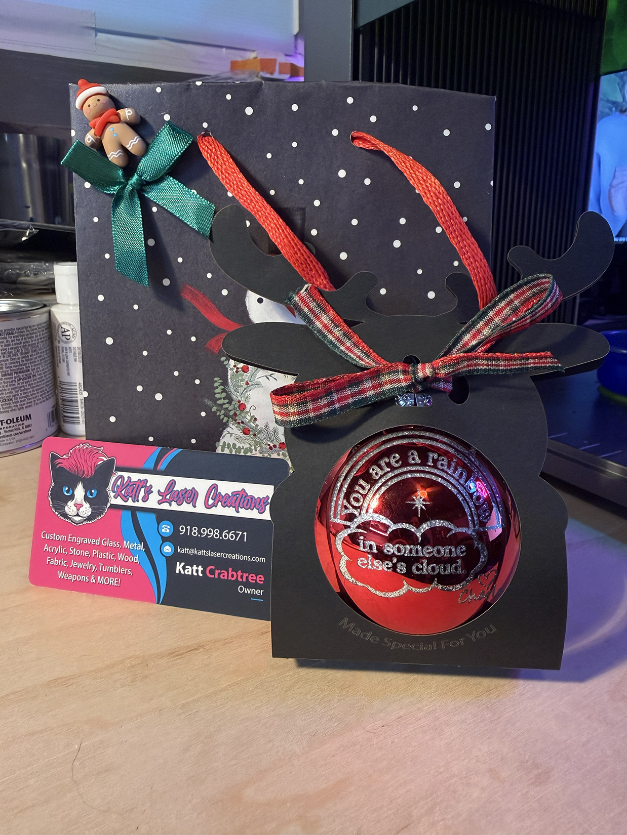 Laser engraved glass Christmas ornament ready to gift